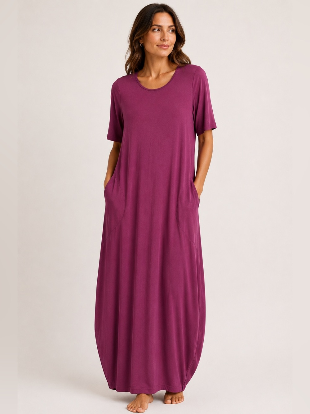 Bryn Walker Bamboo Organic Cotton Maxi Dress Berry Pink Size S
